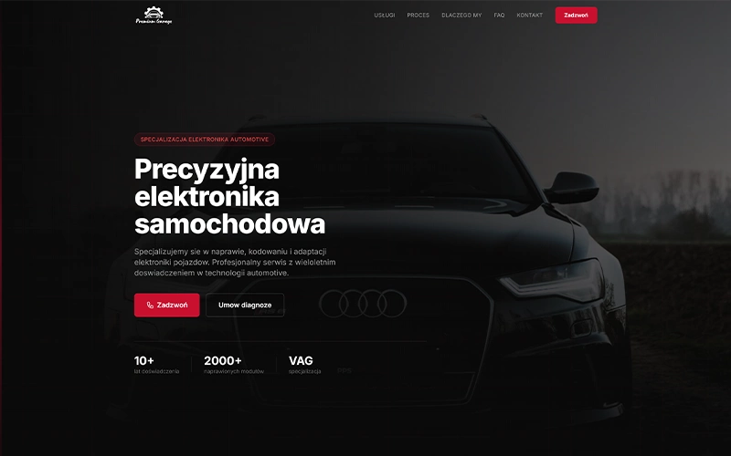 Realizacja strony internetowej – mechanik samochodowy Premium Garage