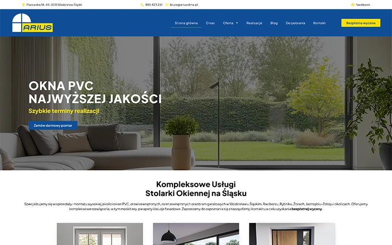 Realizacja strony internetowej – salon sprzedaży okien Arius Okna