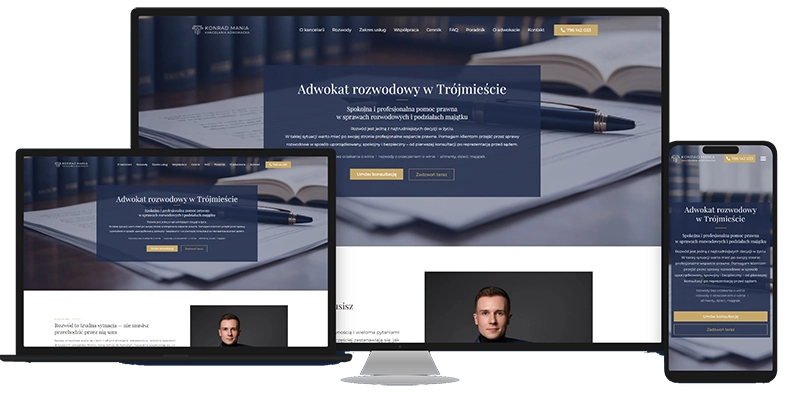 Realizacja Kancelaria Adwokacka Konrad Mania — strona dla adwokata rozwodowego z Trójmiasta