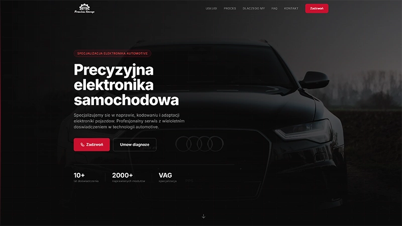 Realizacja Premium Garage — strona internetowa dla warsztatu samochodowego