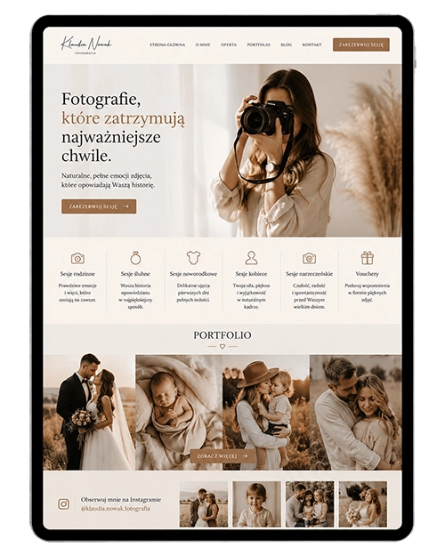 Profesjonalna strona dla fotografa z prywatnymi galeriami klientów — Modern Creative