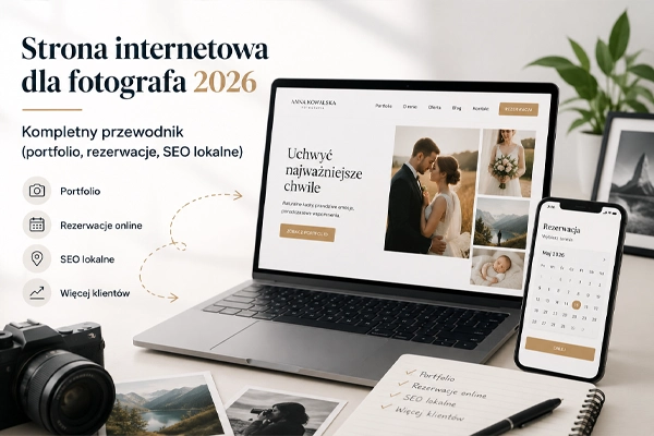 Profesjonalna strona WWW dla fotografa z portfolio, systemem rezerwacji online i lokalnym SEO.